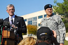 Army Secretary John McHugh and Chief of Staff Gen. George W. Casey, Jr. discussing the shooting at a press conference at Fort Hood Flickr - The U.S. Army - Army Secretary John McHugh and Army Chief of Staff Gen. George Casey at Fort Hood.jpg