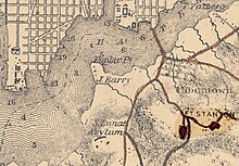 Uniontown in 1865, showing Fort Stanton, Barry Farm, and St. Elizabeths Lunatic Asylum. Fort Stanton Crop.jpg