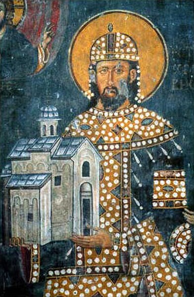 King Dragutin, founder's portrait (fresco) in Saint Achillius Church, painted during his lifetime (around 1296)