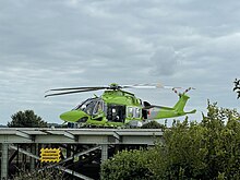 An AgustaWestland AW169 of the Children's Air Ambulance on the helipad in 2021 G-TCAA at St Mary's Hospital, 31 August 2021.jpg