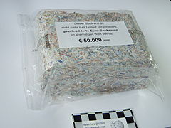 Image 48Shredded and briquetted euro banknotes from the Deutsche Bundesbank, Germany (approx. 1 kg) (from Banknote)