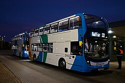 Two brand-new Stagecoach in Hull buses - 11685 and 11692 - at the Priory Park park & ride site for the 2023 instalment of Hull Fair.