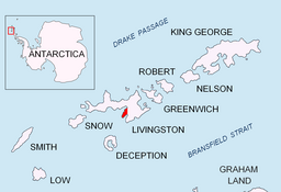 Plasseringa til Hurd Peninsula på Livingston Island i Sør-Shetlandsøyane.