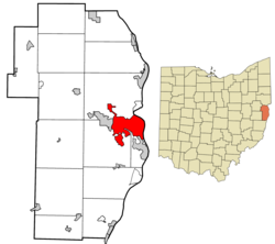 Jefferson County Ohio incorporated and unincorporated areas Steubenville highlighted.png
