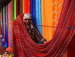 Textile market on the sidewalks of Karachi, Pakistan
