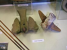 Two papingos in the Kilwinning Abbey tower museum, Scotland. Kilwinning Papingos.JPG