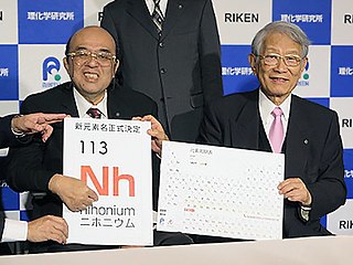 Researchers celebrating the naming of nihonium