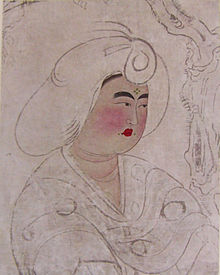 Tracé à l’encre et couleur pâle pour le visage d’un buste de femme chinoise vue de trois quart.