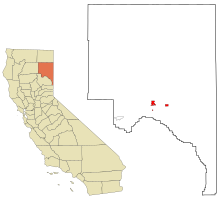 Location of Susanville within Lassen County, and Lassen County within California Lassen County California Incorporated and Unincorporated areas Susanville Highlighted.svg