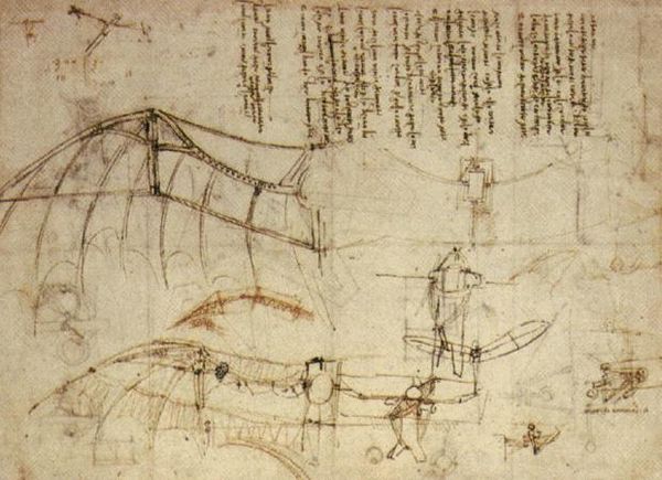 Leonardo da Vinci's design for a flying machine with wings based closely upon the structure of bat wings