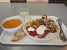 Many restaurants serve lunch from a buffet rather than fixed portions. Lunch at Pihka Lintulahti.jpg