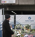 Maelbeek/Maalbeek metro entrance after the 2016 Brussels bombings