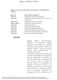 Injunction in the writ of security, under the rapporteurship of the minister Barroso, ordering the creation of the COVID's CPI Mandado de Seguranca 37.760 DF - Medida Cautelar.pdf