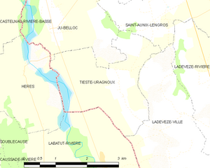Tieste-Uragnoux and its surrounding communes Map commune FR insee code 32445.png