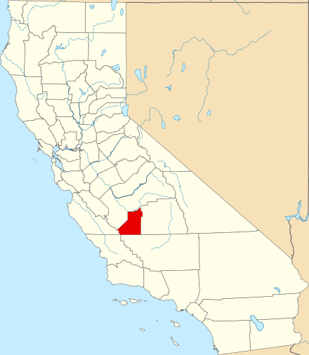 Location of Kings County in California Map of California highlighting Kings County.svg