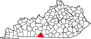 Harta statului Kentucky indicând comitatul Allen
