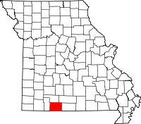 Locatie van Taney County in Missouri