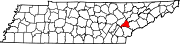 Hartă a statului Tennessee indicând comitatul Loudon