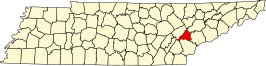 Locatie van Loudon County in Tennessee