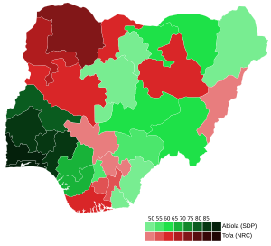 Peta dari tahun 1993 Nigeria pemilihan presiden.svg