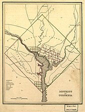 Map of the District of Columbia in 1835, prior to the retrocession Map of the District of Columbia, 1835.jpg