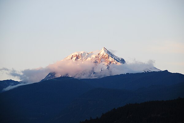 Mount Garibaldi's south face, as seen from Squamish. This is the view George Henry Richards had when he named the peak during the survey in Howe Sound