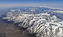 Aerial view of Mount Whitney and the steep eastern side of the Sierra Nevada, from the north