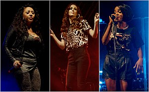 Da esquerda para a direita: Mutya Buena, Siobhán Donaghy e Keisha Buchanan, apresentando-se na The Sacred Three Tour, 2013