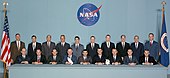 Bull (sitting row, 2nd from right), with his class of 19 astronauts selected in 1966