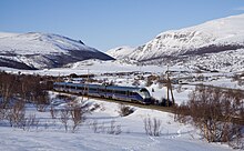 A-series train near Hjerkinn on the Dovre Line. The unit was destroyed in the fire at Hallingskeid in 2011. NSB Class 73 near Hjerkinn.jpg