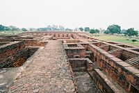 Ruins of the Buddhist Nālandā complex, a major center of learning in India from the 5th century CE to c. 1200 CE.