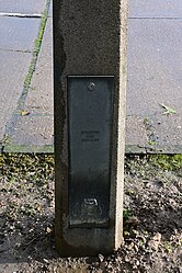 The control panel door for a spun concrete Stanton and Staveley lamp post on Noddle Hill Way in Kingston upon Hull.