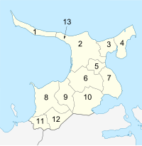 1: Odden Parish 2: Hojby Parish 3: Nykobing Sj Parish 4: Rorvig Parish 5: Norre Asmindrup Parish 6: Vig Parish 7: Egebjerg Parish 8: Farevejle Parish 9: Asnaes Parish 10: Grevinge Parish 11: Vallekilde Parish 12: Horve Parish 13: Lumsas Parish Odsherred municipality numbered.svg