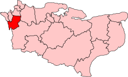 Orpington in Kent, boundaries used from 1955 to 1974 Orpington1955Constiuency.svg