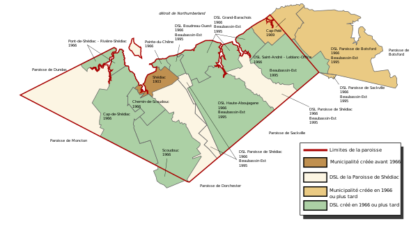 Évolution territoriale de la paroisse de Shédiac après 1966.