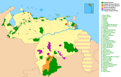 Map of National parks in Venezuela