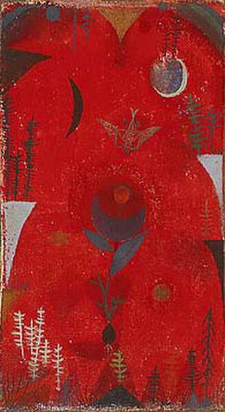 Flower Myth (Blumenmythos) 1918, watercolor on pastel foundation on fabric and newsprint mounted on board, Sprengel Museum, Hannover, Germany