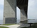 Picnic tables under Sidney Lanier Bridge