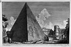 Pyramiden av Cestius i Roma.  Etsning fra serien "Roman Antiquities".  1756.