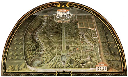 Villa di Pratolino with lower half of the gardens, by Giusto Utens. Museo Topografico, Florence