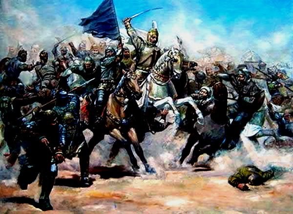 Modern picture of Qara Yusif leading Qara Qoyunlu army against Shirvanshahs in 1412