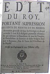 Primera página del Edicto de Fontainebleau.