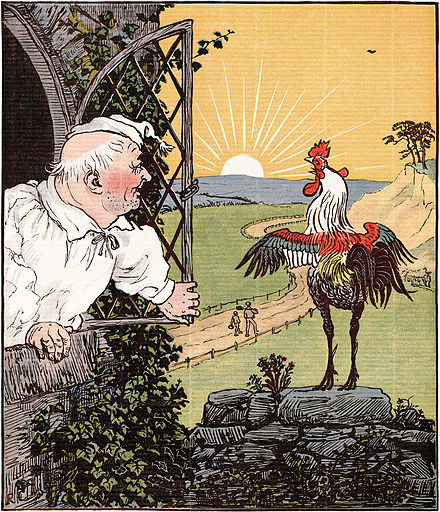 Visible laid pattern effect in a picture book illustration by Randolph Caldecott.  Published 1887, digitally restored.