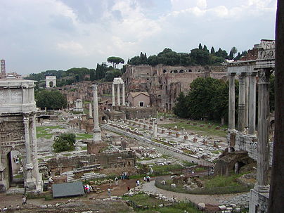 The remains of the Basilica Julia, which sit upon the site that the Basilica Sempronia was built on. Remains of Basilica Julia.jpg