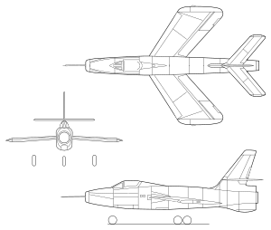 Republic XF-91 Thunderceptor 3-View line art.svg