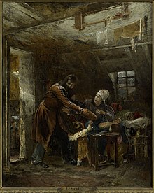 Claude Gueux rapportant à sa famille le pain volé; peinture de Louis-Édouard Rioult d'après le roman de Victor Hugo.