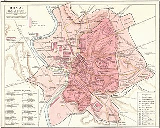 Los límites de las Murallas Servianas, y la ciudad de Roma dentro de ellas, en rosa oscuro