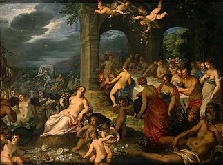 ヤン・ブリューゲルとの共作『神々の饗宴あるいはペレウスとテティスの結婚』1600年 Öl auf Kupfer所蔵