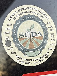 SCDA inspection and certification sticker on fuel pump. SC Department of Agriculture Sticker.jpg