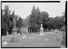 The terra cotta receiving vault in South Laurel Hill was built in 1913 SOUTH SECTION, VIEW TO RECEIVING TOMB - Laurel Hill Cemetery, 3822 Ridge Avenue, Philadelphia, Philadelphia County, PA HABS PA,51-PHILA,100-56.tif